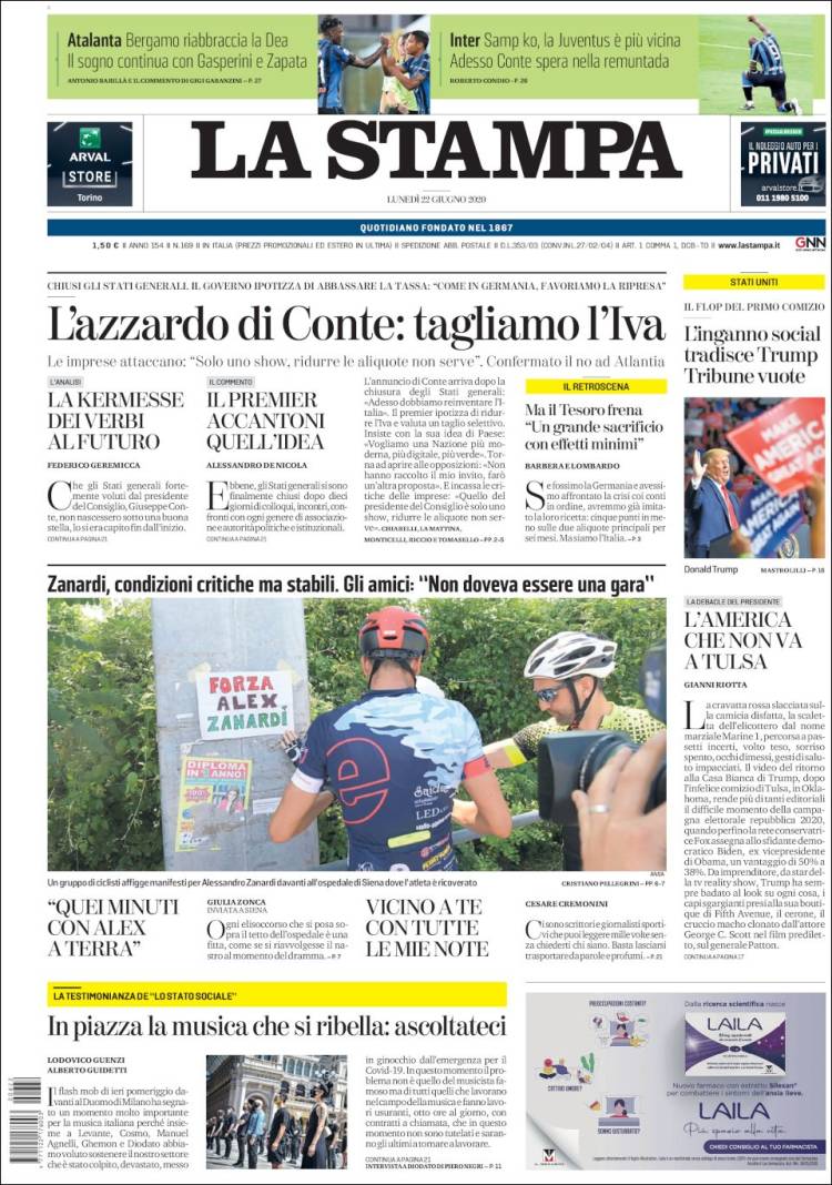 Portada de La Stampa (Italia)