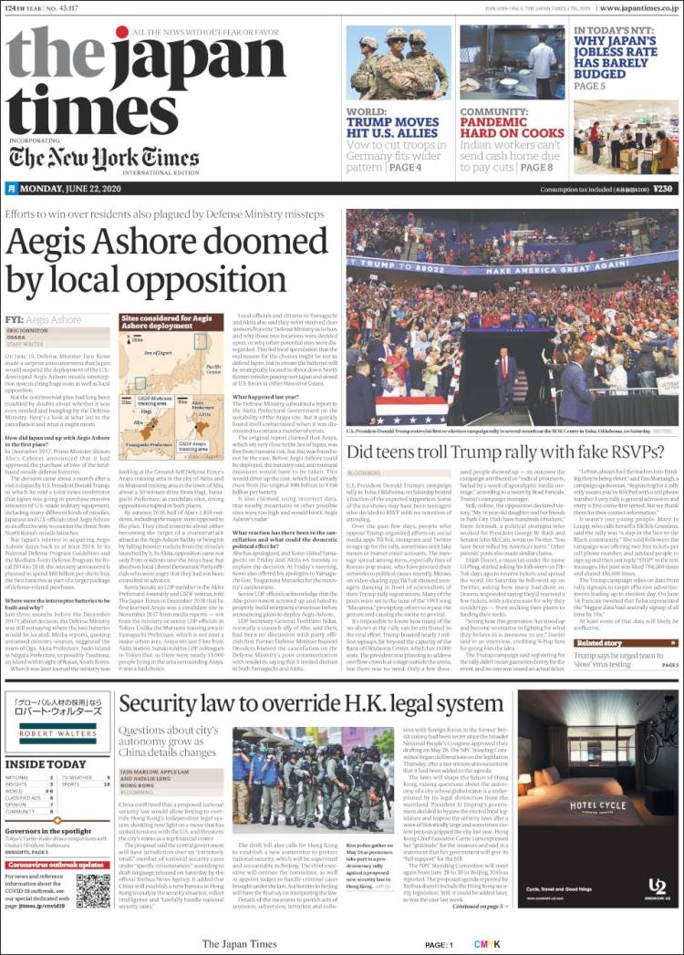 Portada de The Japan Times (Jap&oacute;n)