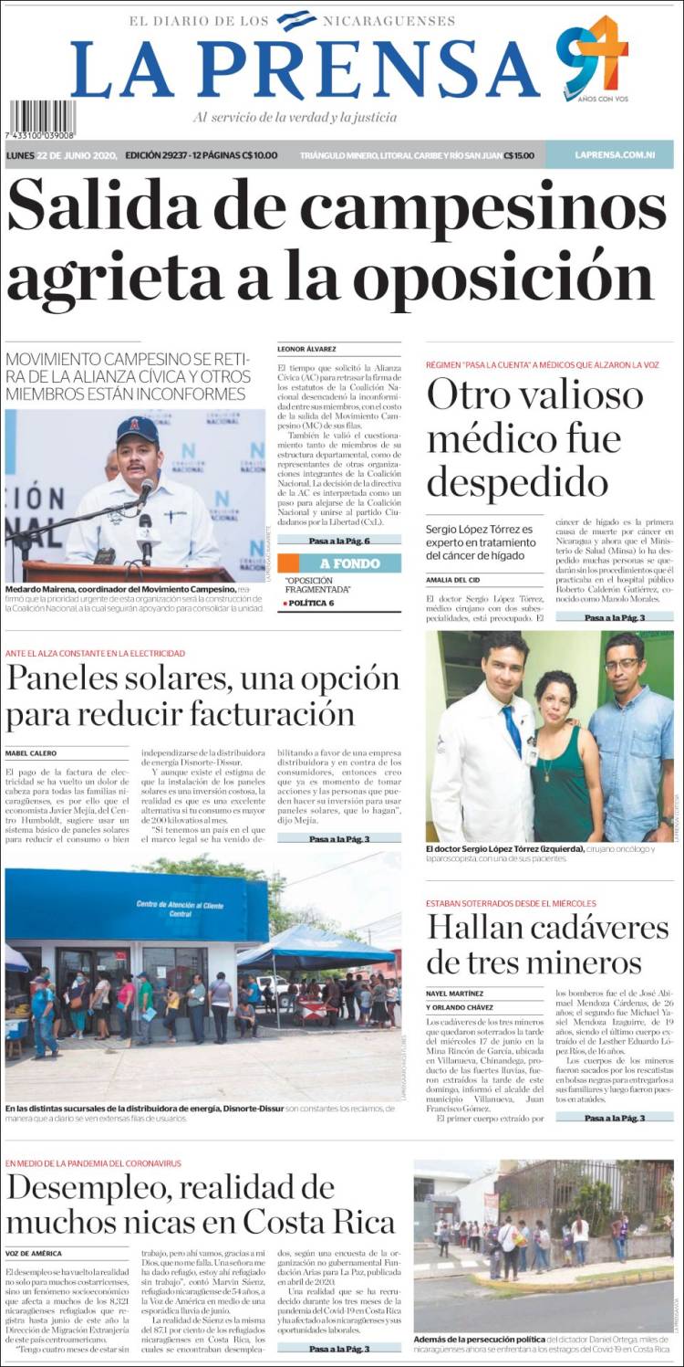 Portada de La Prensa (Nicaragua)