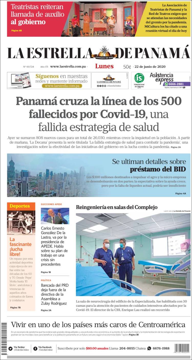 Portada de La Estrella de Panamá (Panam&aacute;)