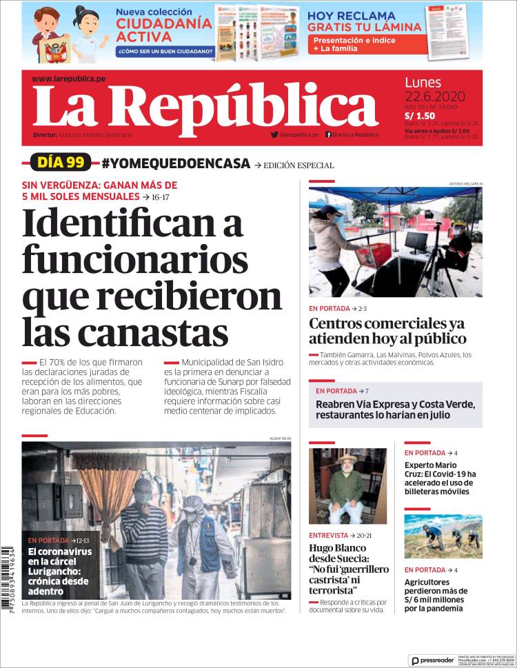 Portada de La Republica (Perú)