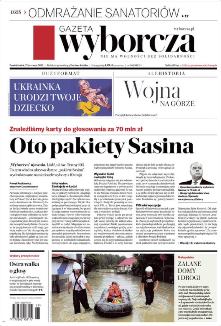 Portada de Gazeta Wyborcza (Polonia)