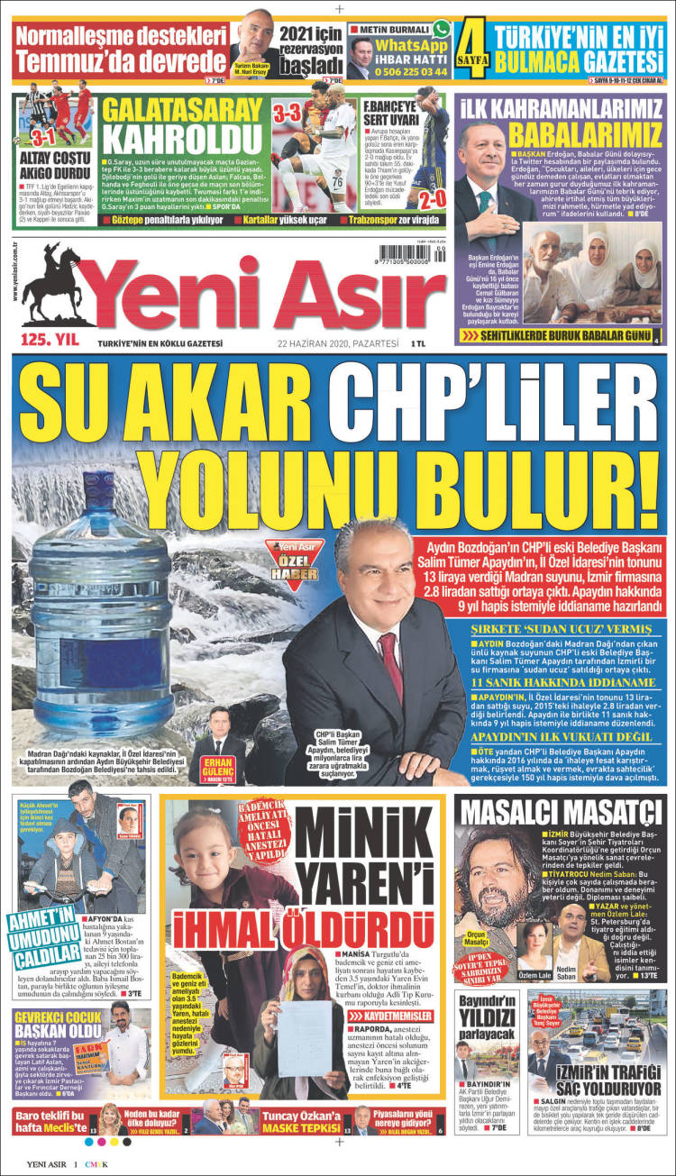 Portada de Yeni Asır (Turqu&iacute;a)
