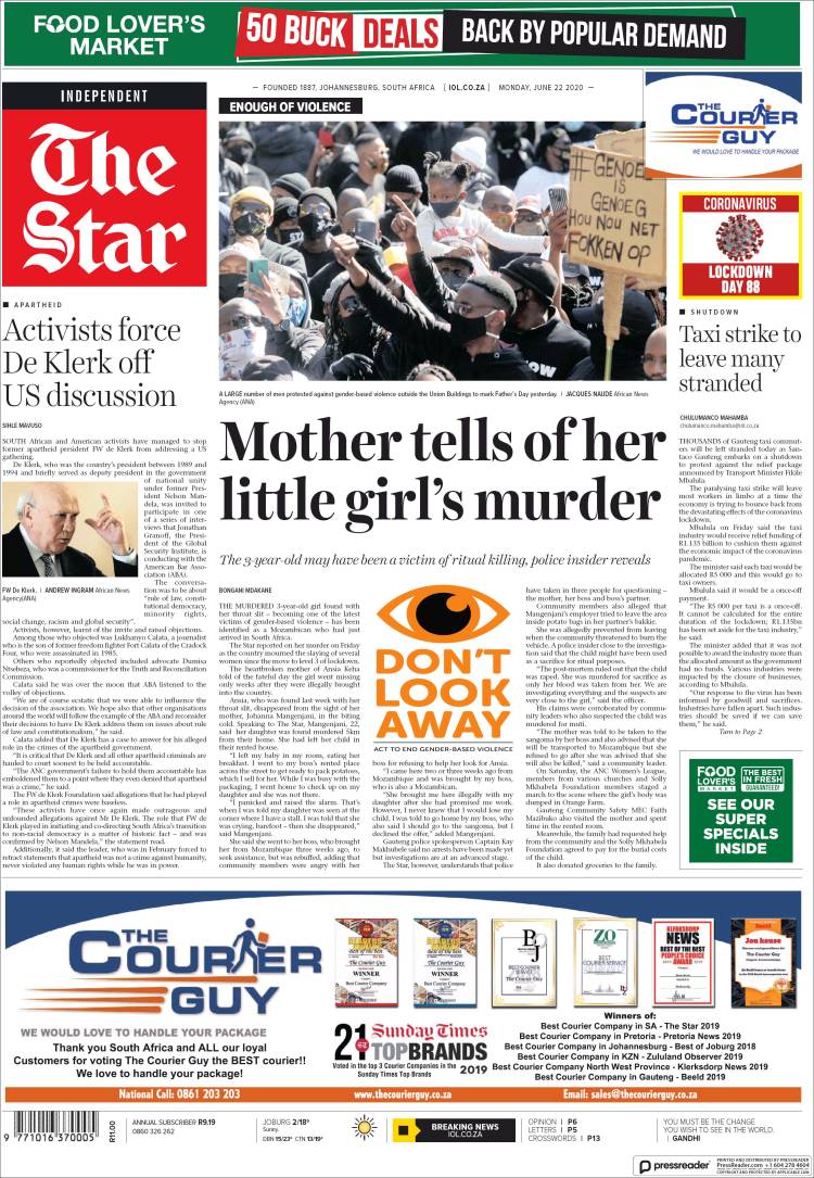 Portada de The Star (Sud&aacute;frica)