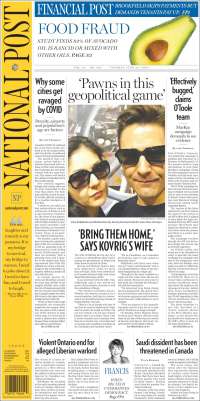 Portada de The National Post (Canadá)