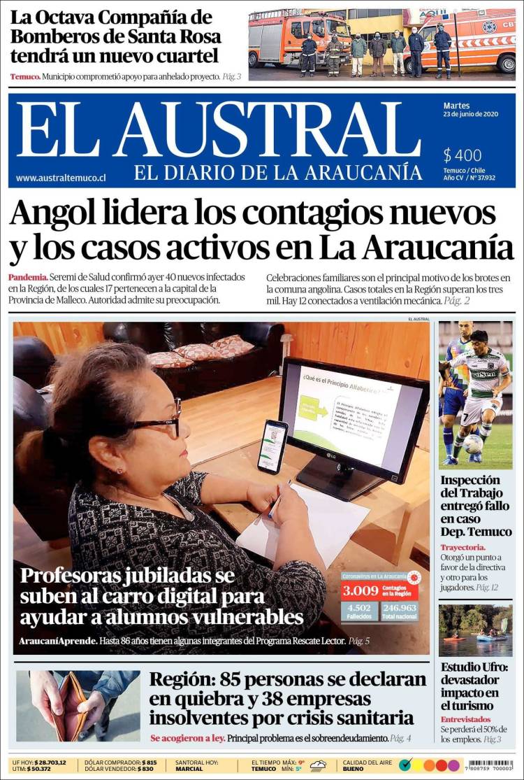 Portada de El Austral de Temuco (Chile)