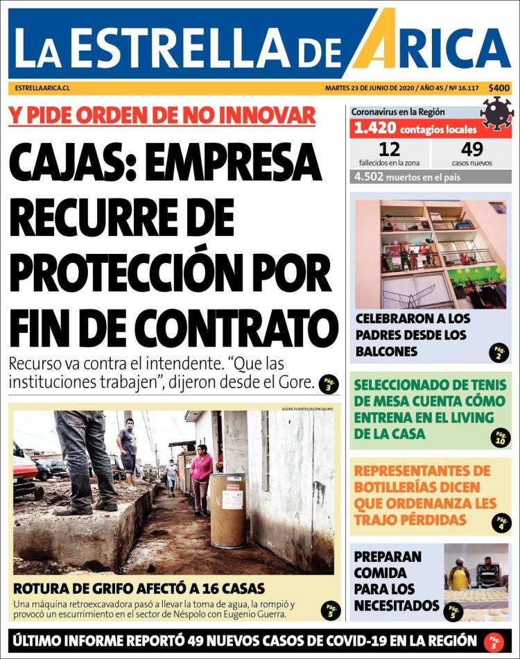 Portada de La Estrella de Arica (Chile)