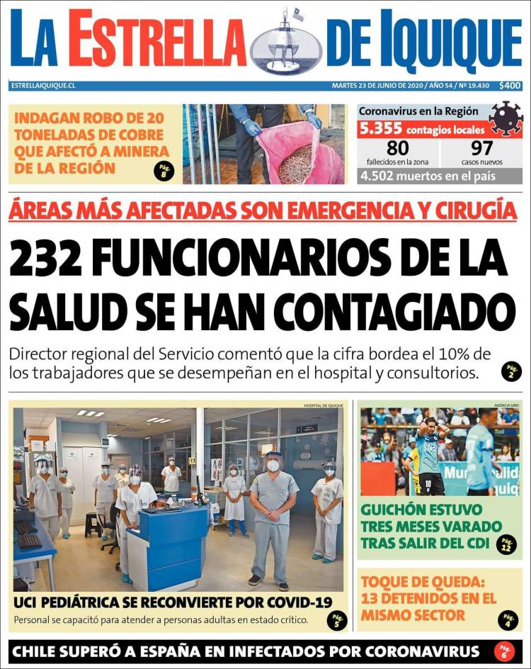 Portada de La Estrella de Iquique (Chile)