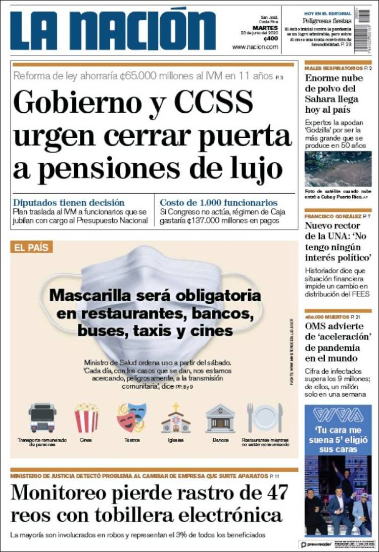 Portada de La Nación - Costa Rica (Costa Rica)