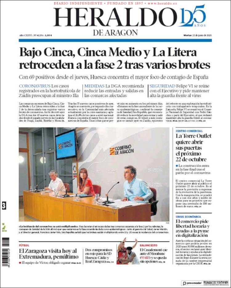 Portada de Heraldo de Aragón (Spain)