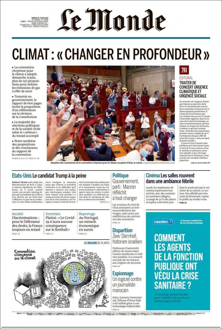 Portada de Le Monde (Francia)