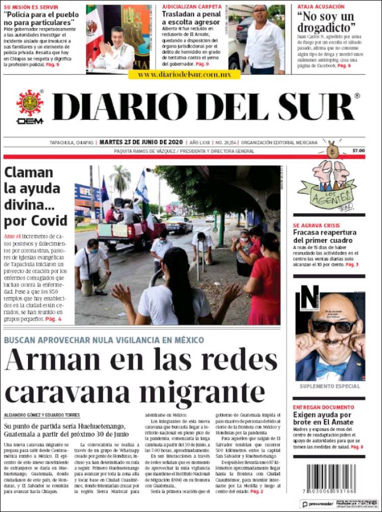 Portada de El Diario del Sur (México)