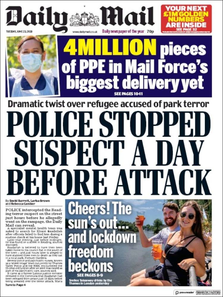 Portada de Daily Mail (Reino Unido)