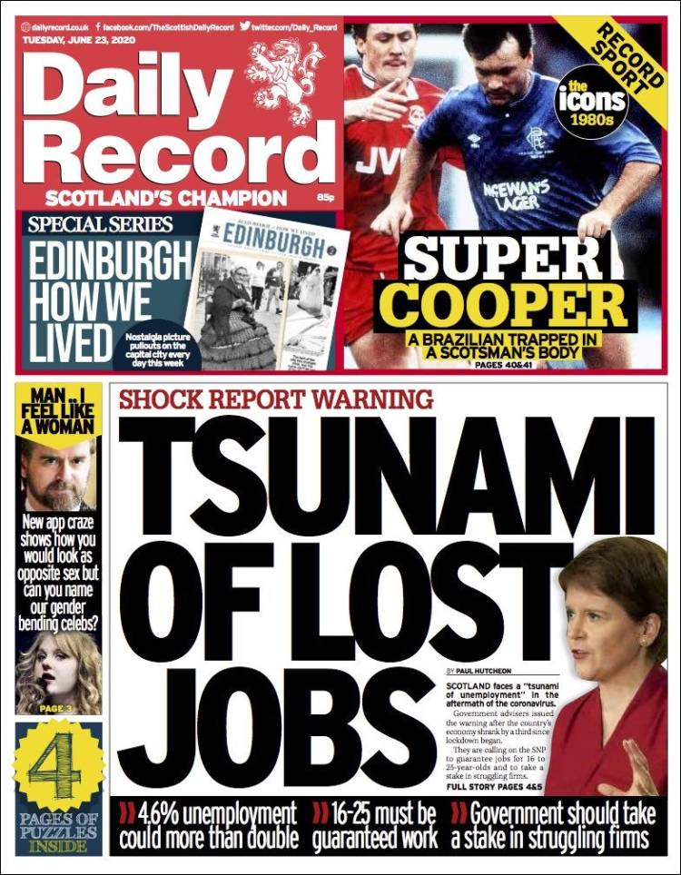 Portada de Daily Record (Reino Unido)