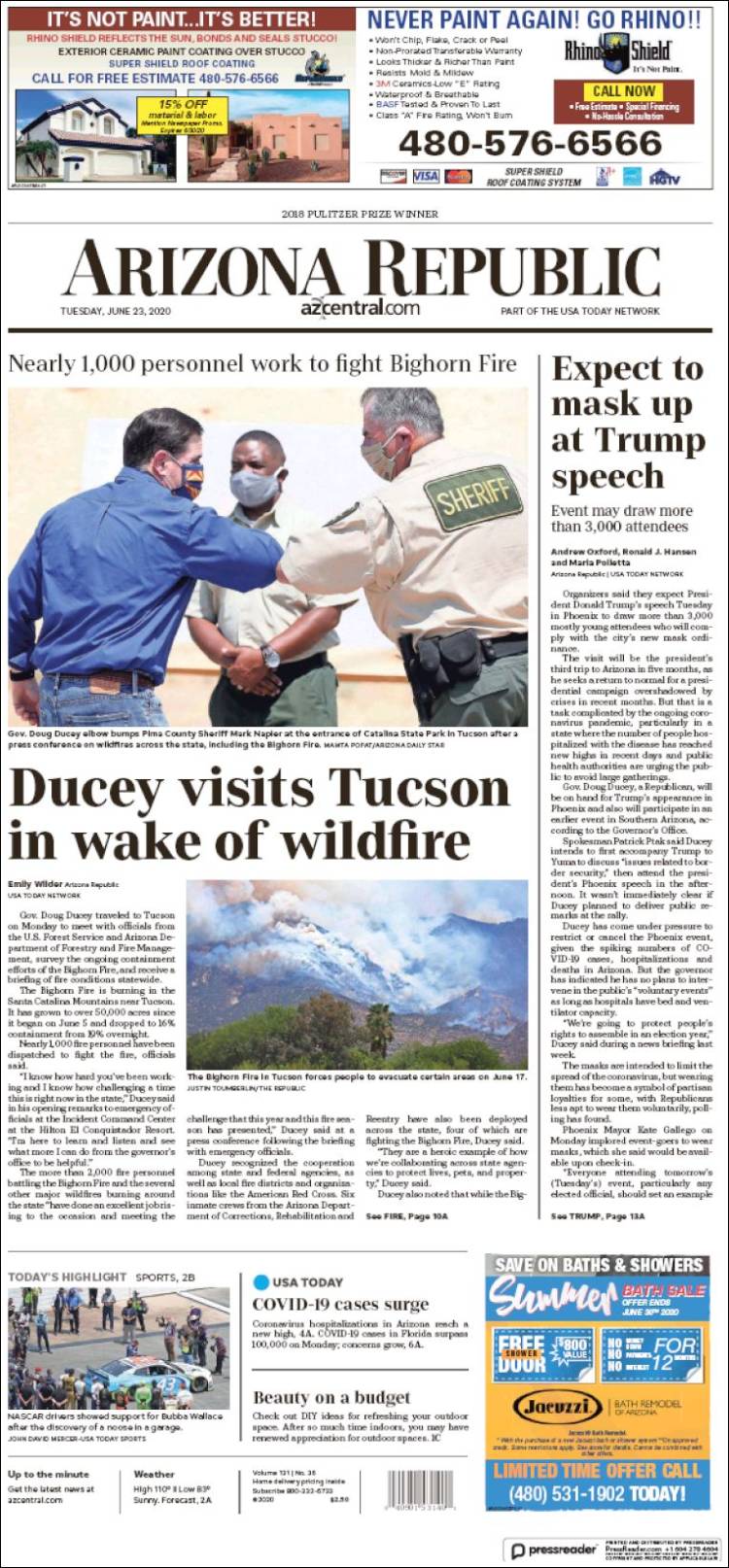 Portada de Arizona Republic News (USA)