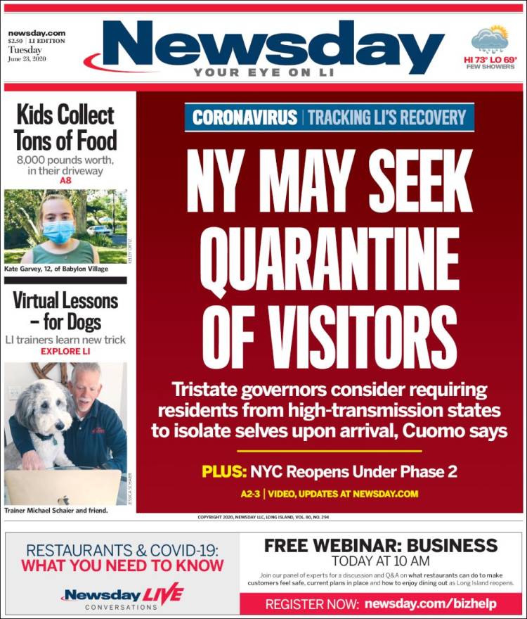 Portada de Newsday (USA)