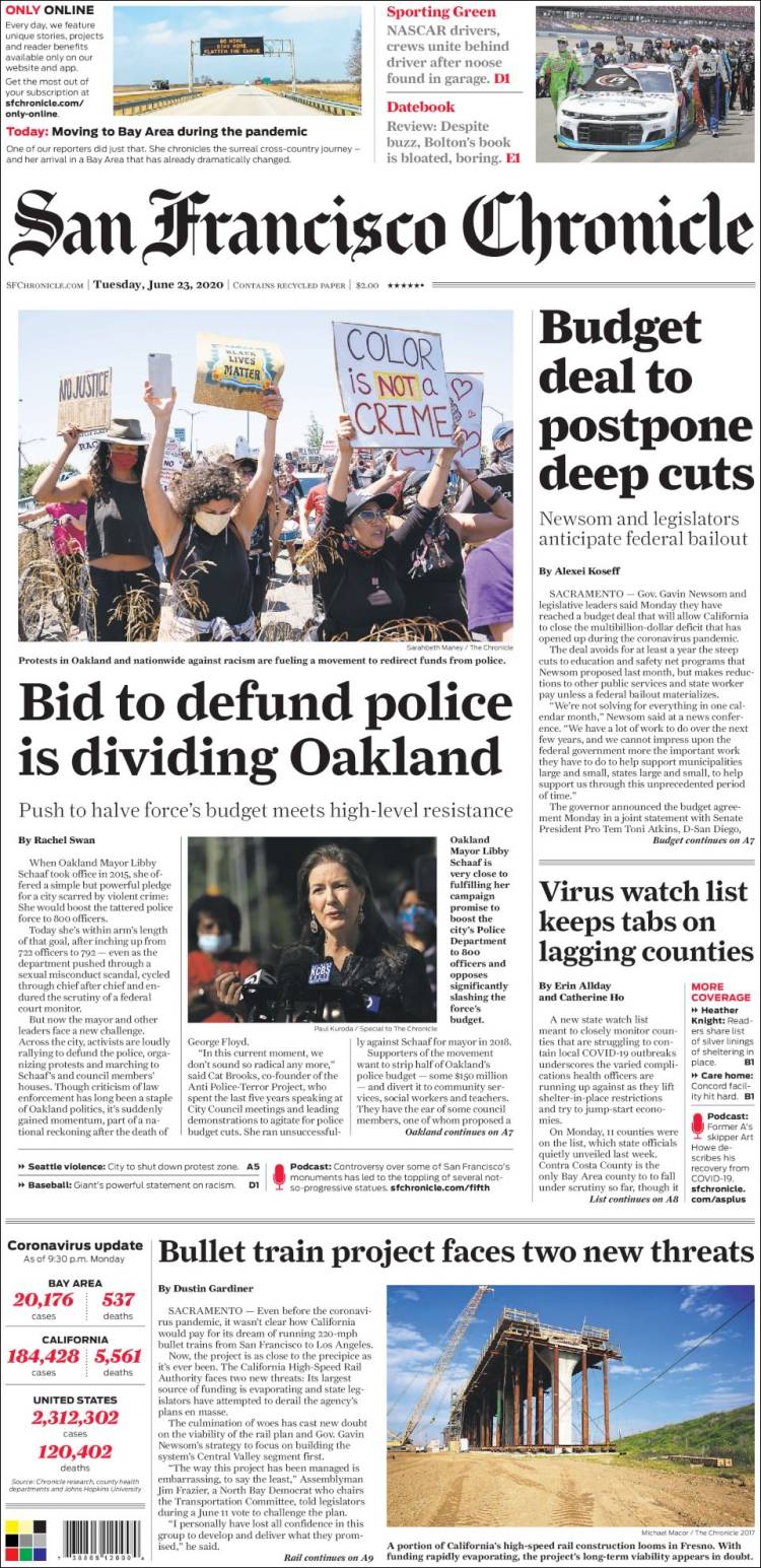 Portada de San Francisco Chronicle (USA)