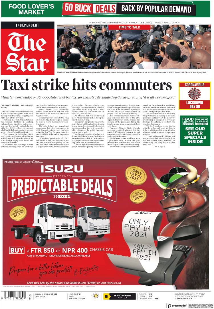 Portada de The Star (South Africa)