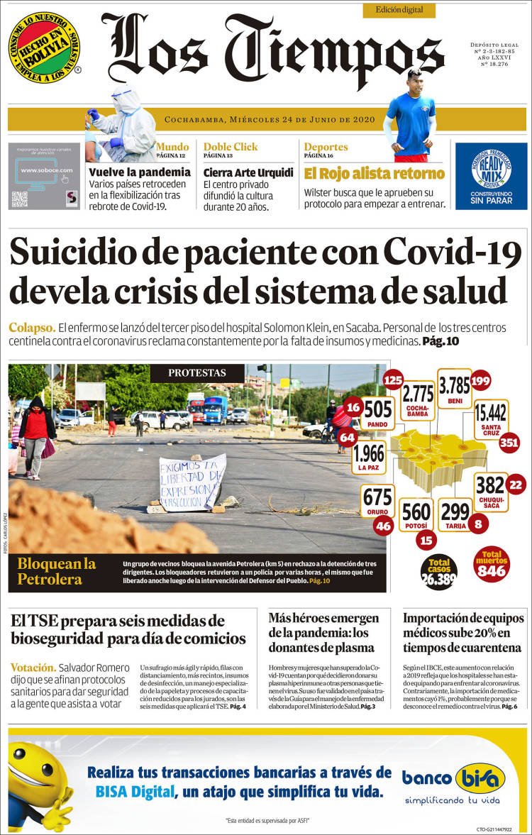 Portada de Los Tiempos (Bolivia)