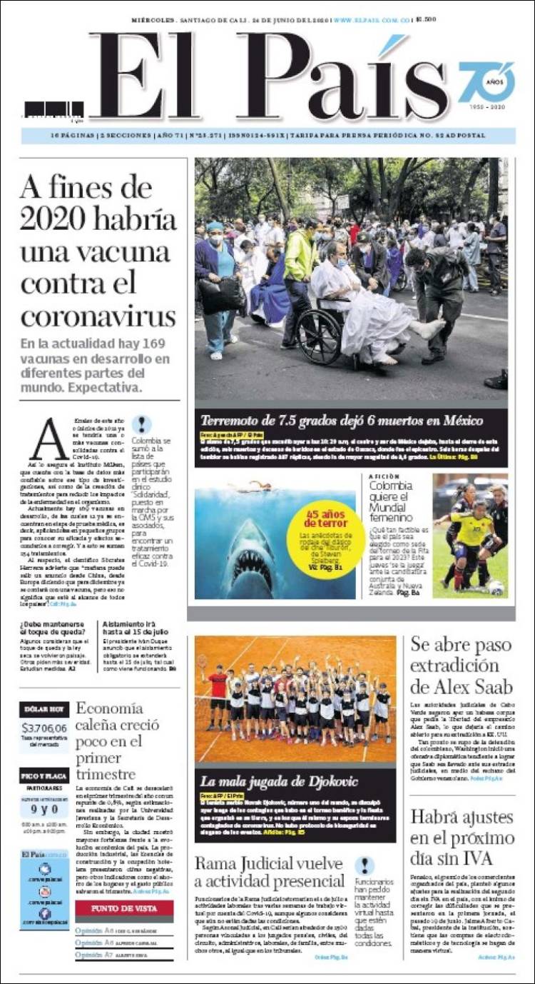 Portada de El País - Cali (Colombia)