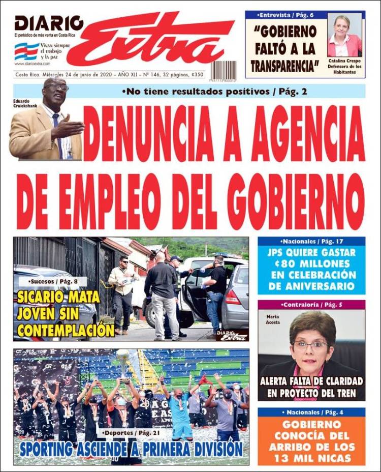Portada de Diario Extra (Costa Rica)