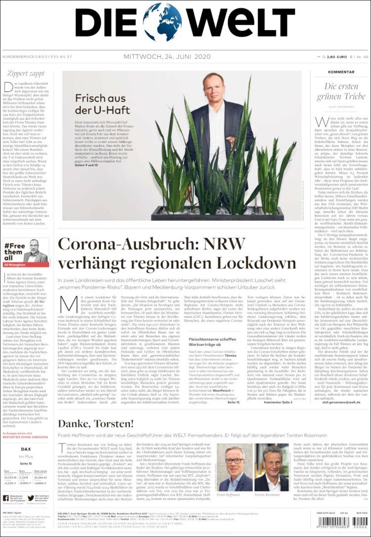 Portada de Die Welt (Alemania)