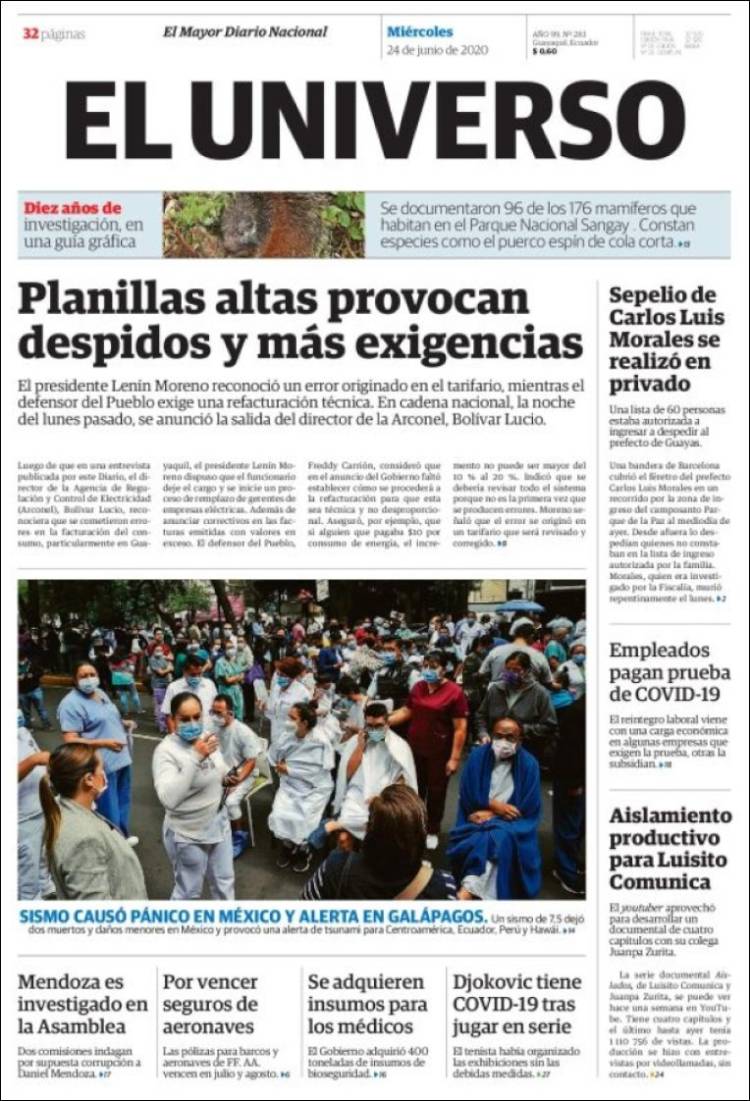 Portada de El Universo - Ecuador (Ecuador)