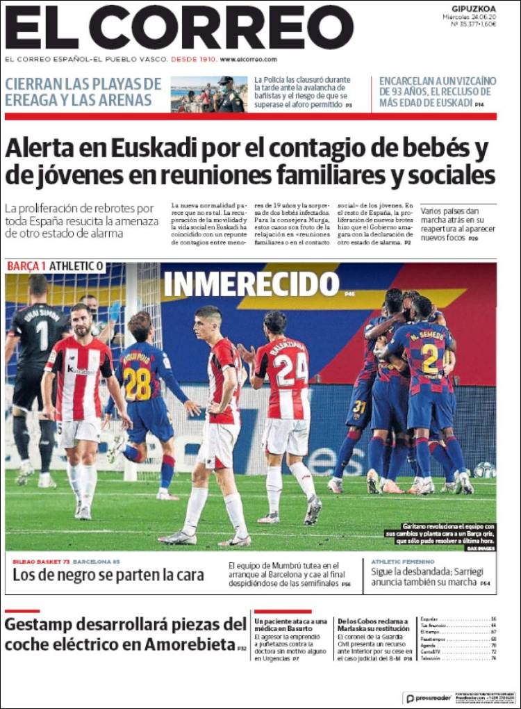 Portada de El Correo - Guipuzcoa (España)