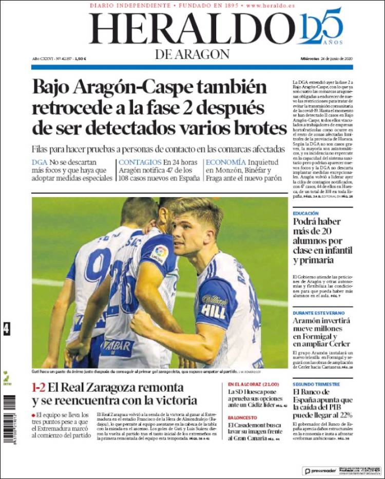 Portada de Heraldo de Aragón (España)