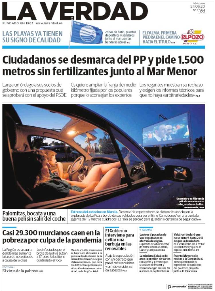 Portada de La Verdad de Murcia (España)