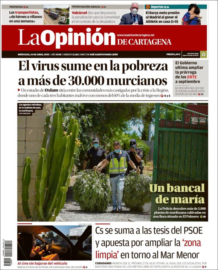 Portada de La Opinión de Murcia (España)