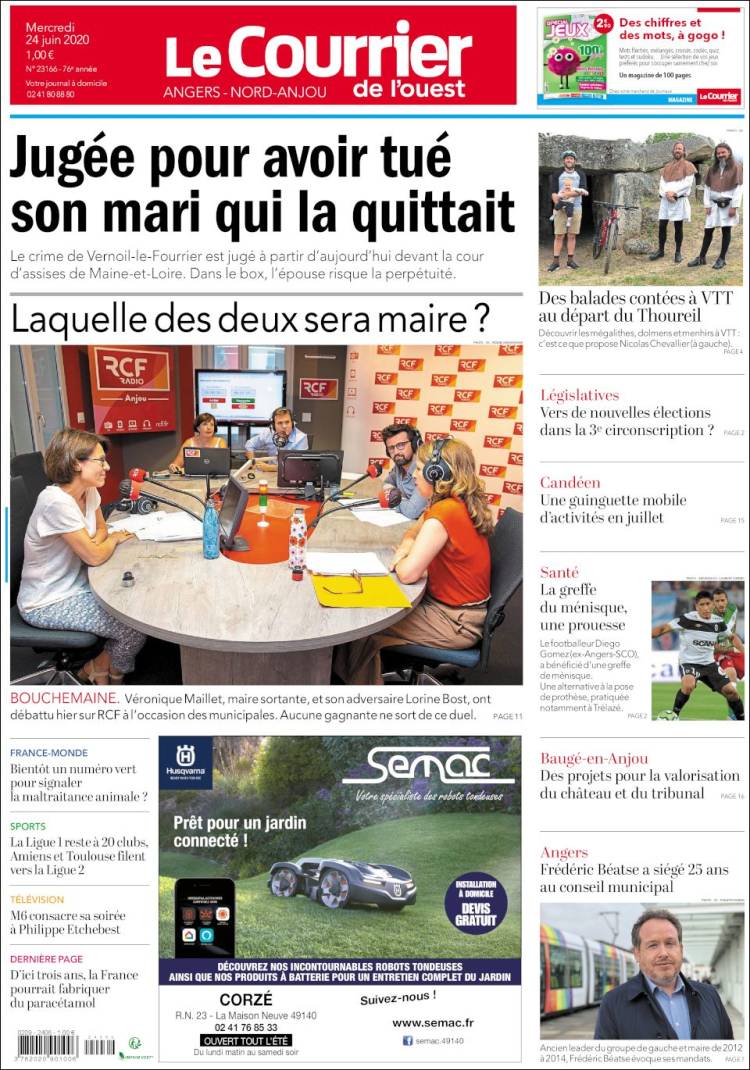 Portada de Le Courrier de l'Ouest (Francia)