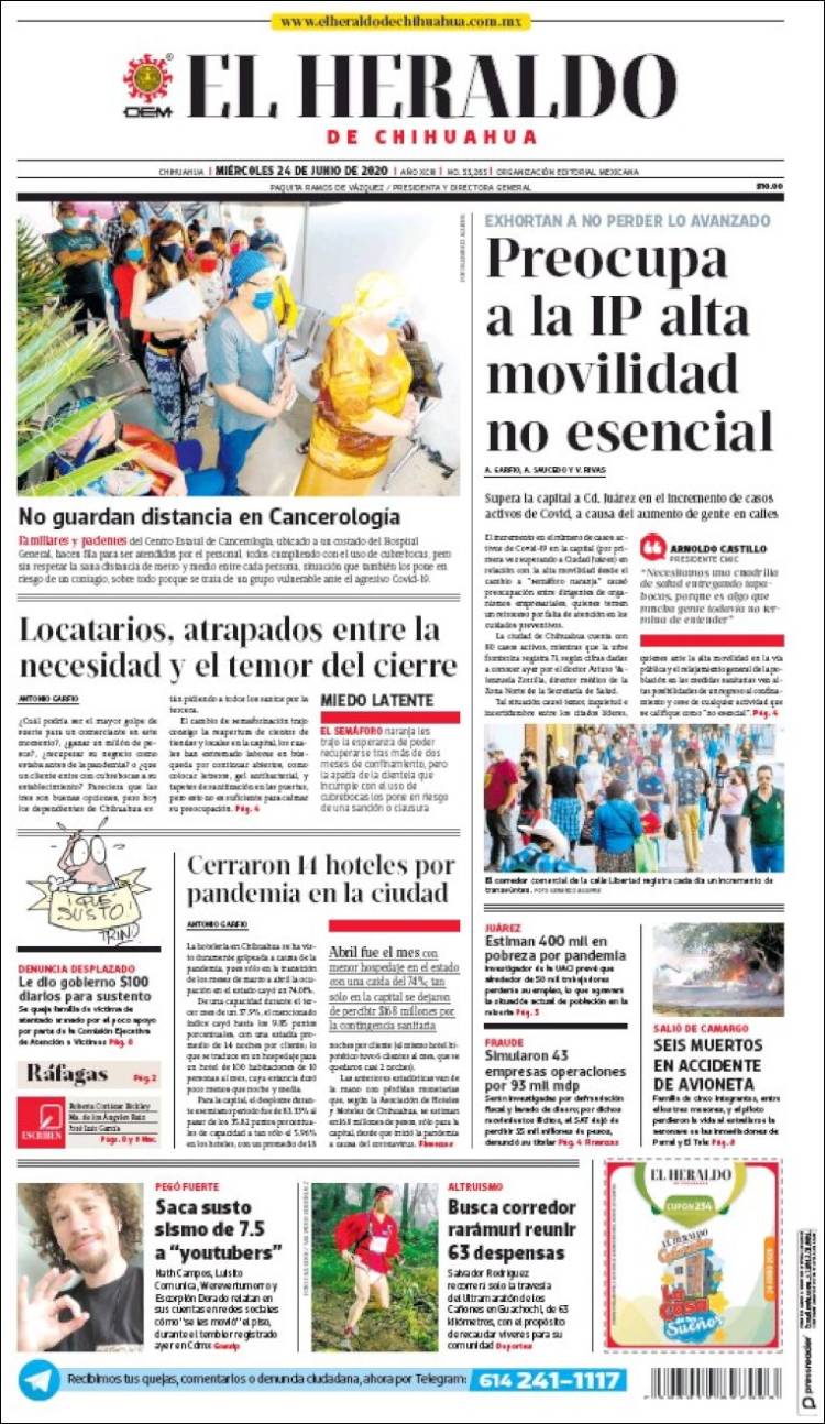 Portada de El Heraldo de Chihuahua (M&eacute;xico)