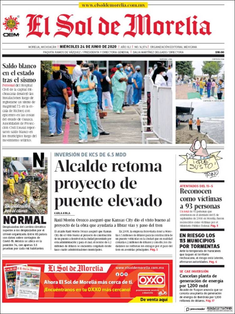 Portada de El Sol de Morelia (M&eacute;xico)