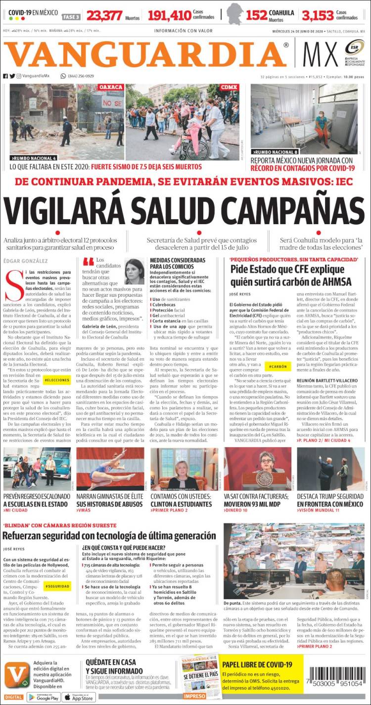 Portada de Vanguardia (M&eacute;xico)