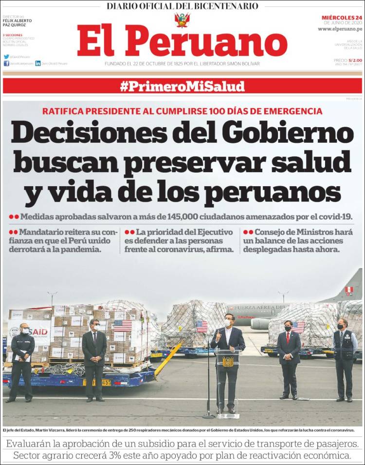 Portada de El Peruano (Per&uacute;)