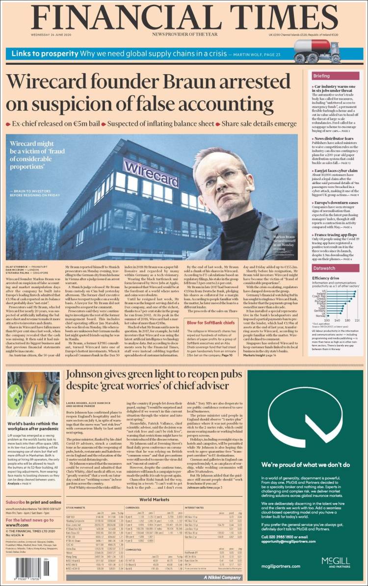 Portada de Financial Times (Reino Unido)