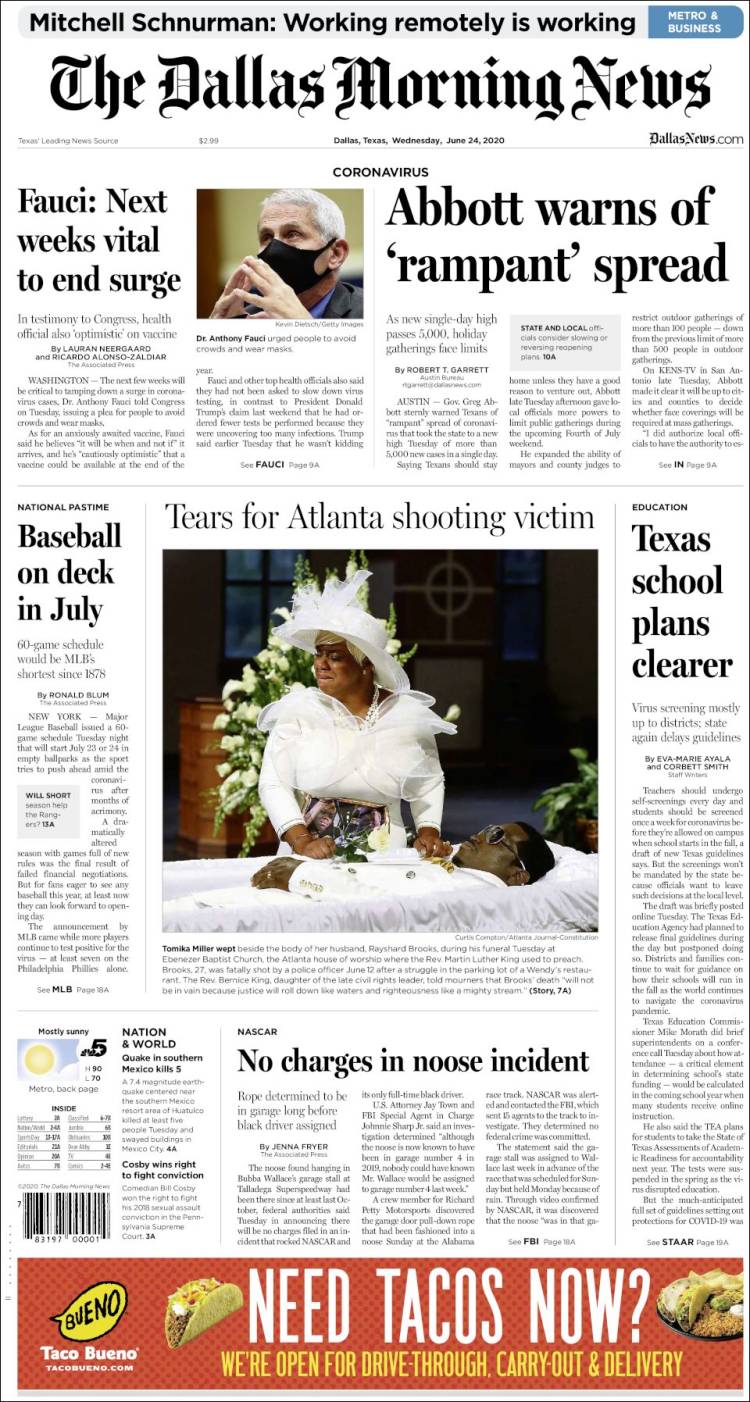 Portada de Dallas Morning News (USA)