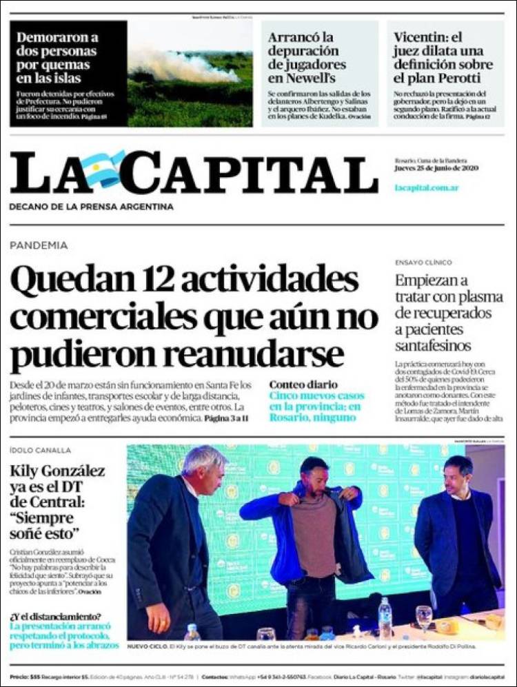 Periódico La Capital Rosario (Argentina). Periódicos de Argentina. Edición de jueves, de 2020. Kiosko.net