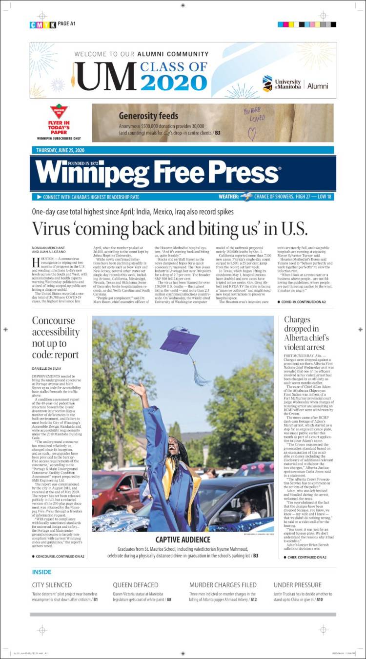 Portada de Winnipeg Free Press (Canadá)