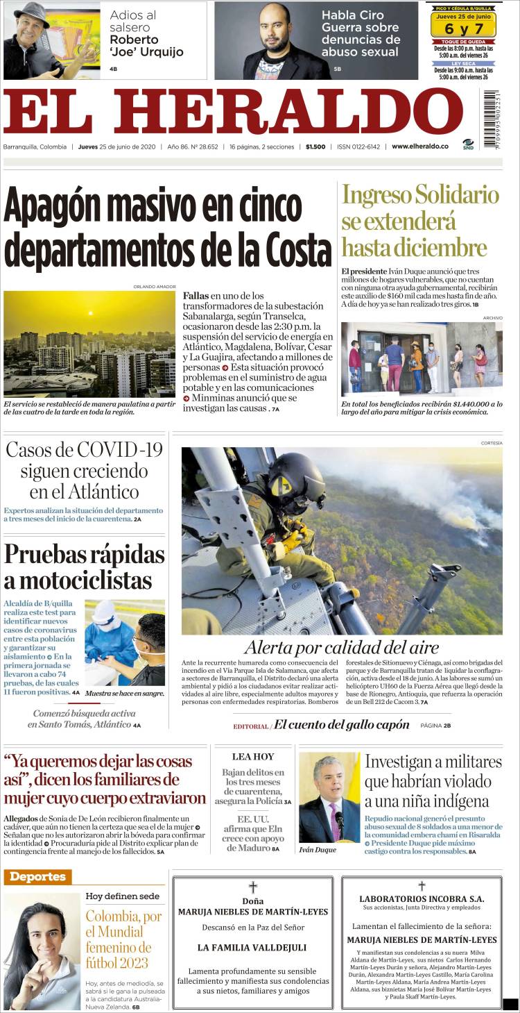 Portada de El Heraldo (Colombia)