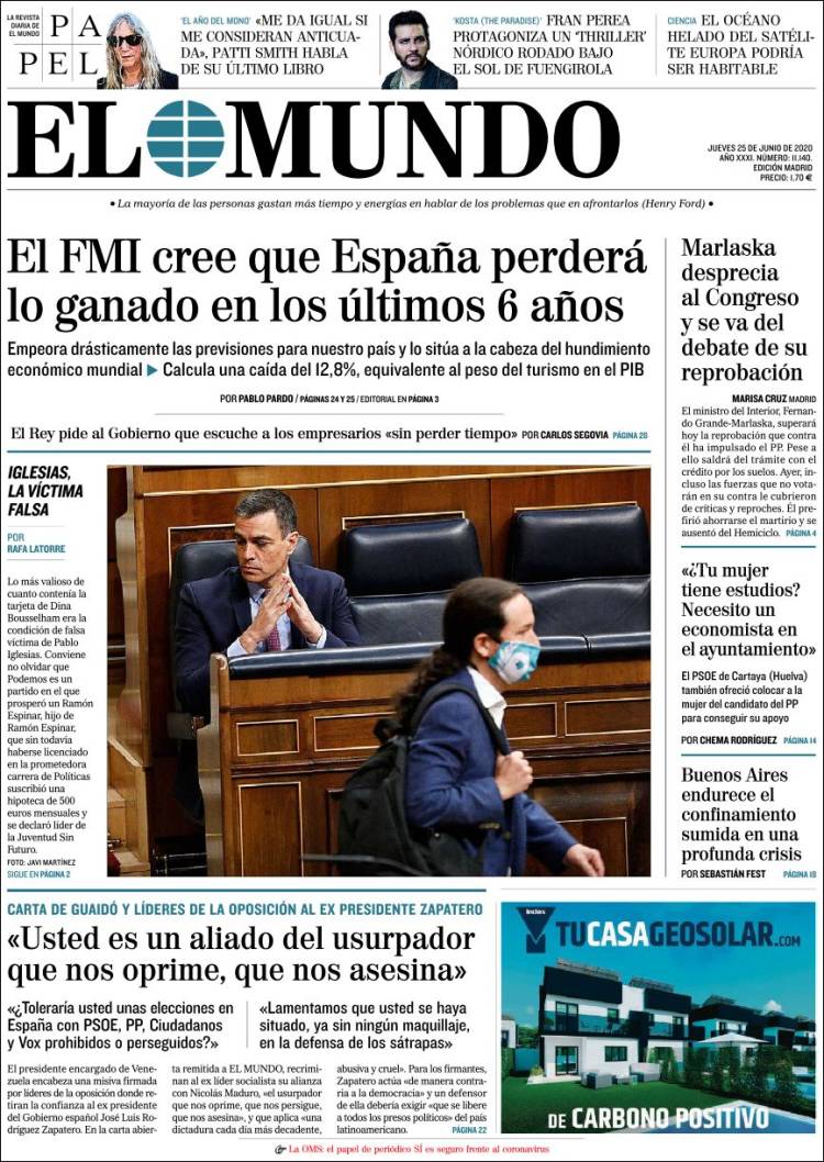 Portada de El Mundo (Spain)