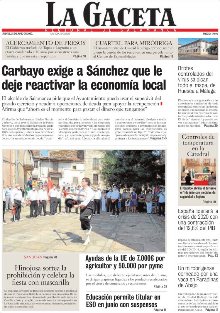 Portada de La Gaceta de Salamanca (España)