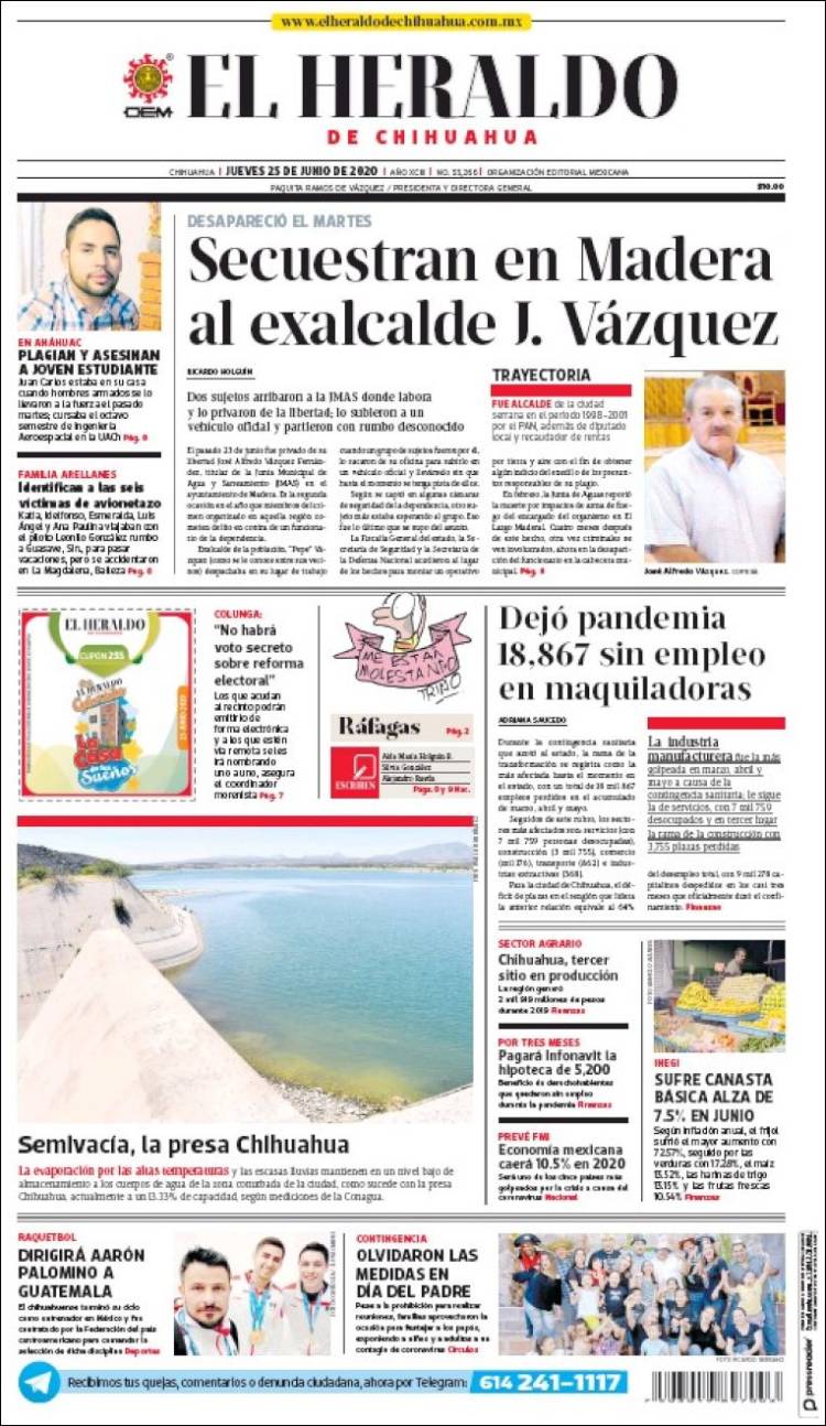 Portada de El Heraldo de Chihuahua (México)