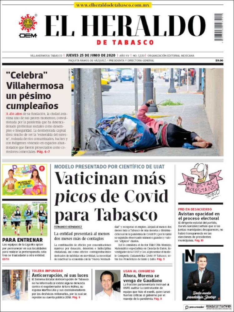 Portada de El Heraldo de Tabasco (México)