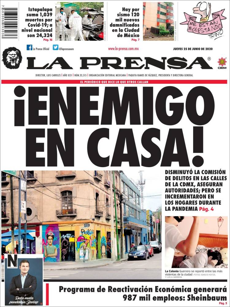 Periódico La Prensa México Periódicos De México Edición De Jueves 25 De Junio De 2020 7749