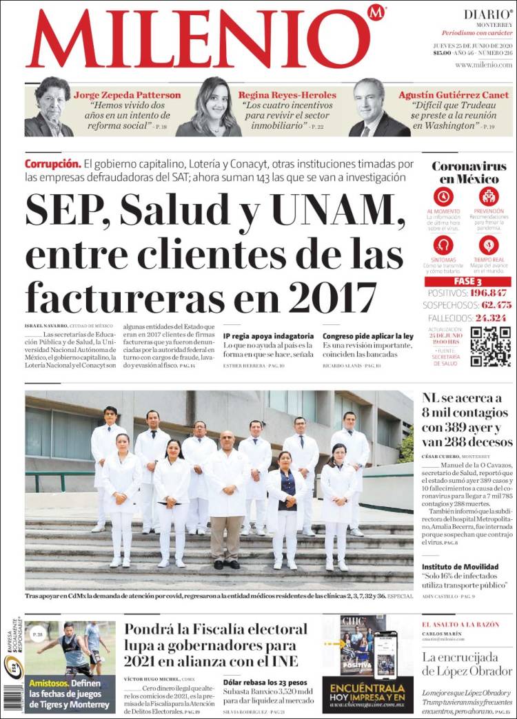 Portada de Milenio de Monterrey (México)