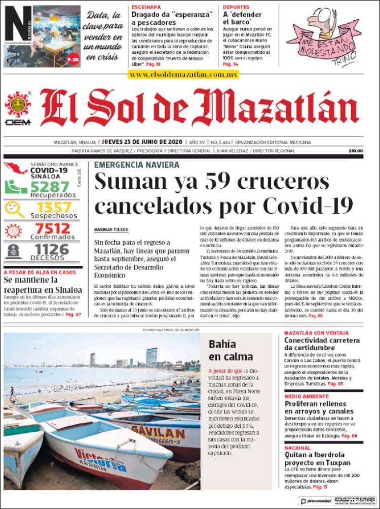 Portada de El Sol de Mazatlán (México)