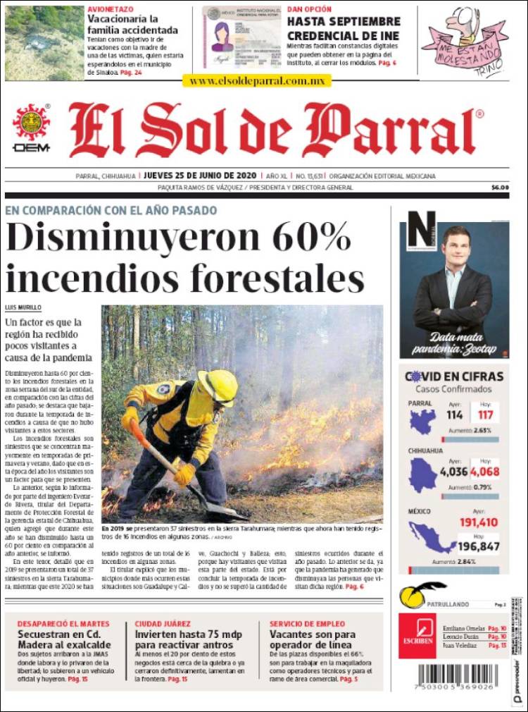 Portada de El Sol de Parral (México)