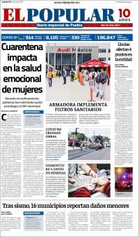 Portada de Periódico El Popular (México)